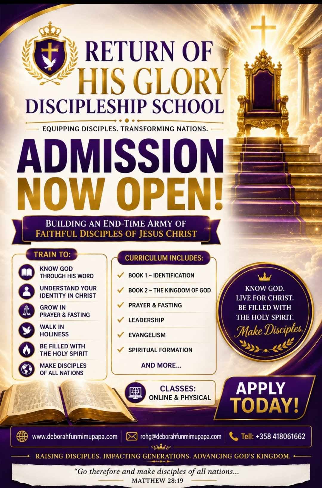 RETURN OF HIS GLORY DISCIPLESHIP SCHOOL